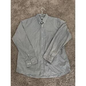 Uniqlo Mens Button Up Shirt XL Gray‎ White Check Long Sleeve